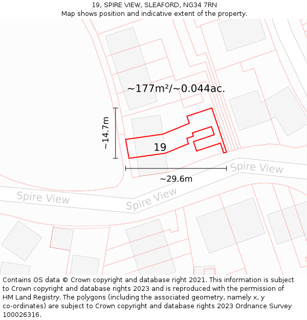 19, SPIRE VIEW, SLEAFORD, NG34 7RN: Plot and title map