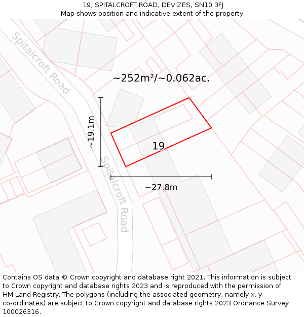 19, SPITALCROFT ROAD, DEVIZES, SN10 3FJ: Plot and title map