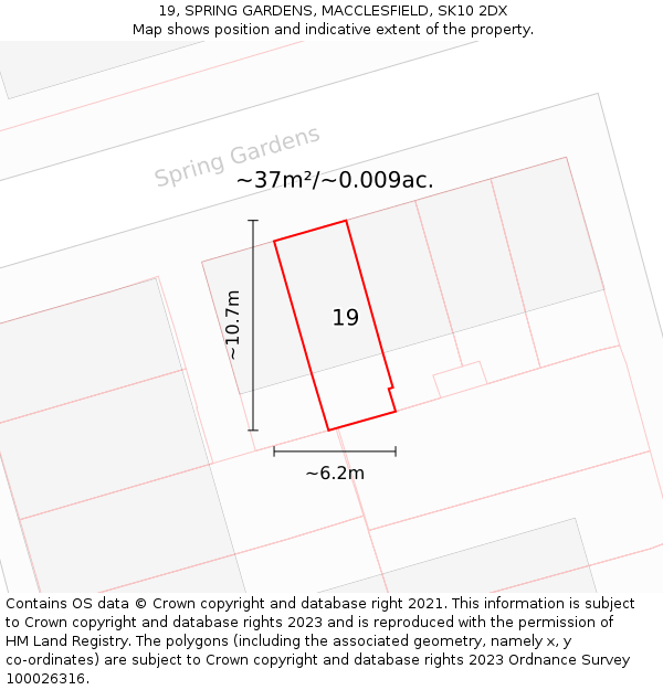 19, SPRING GARDENS, MACCLESFIELD, SK10 2DX: Plot and title map