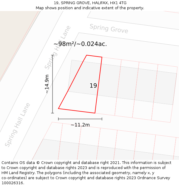 19, SPRING GROVE, HALIFAX, HX1 4TG: Plot and title map