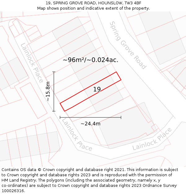 19, SPRING GROVE ROAD, HOUNSLOW, TW3 4BF: Plot and title map