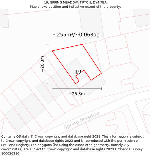 19, SPRING MEADOW, TIPTON, DY4 7BA: Plot and title map