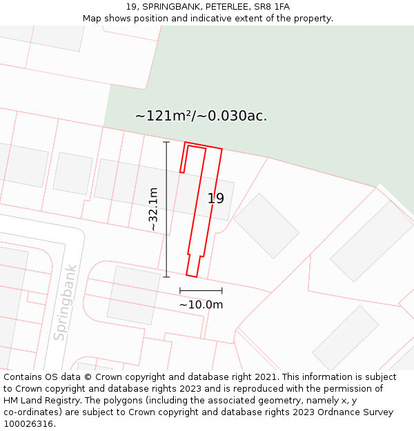 19, SPRINGBANK, PETERLEE, SR8 1FA: Plot and title map