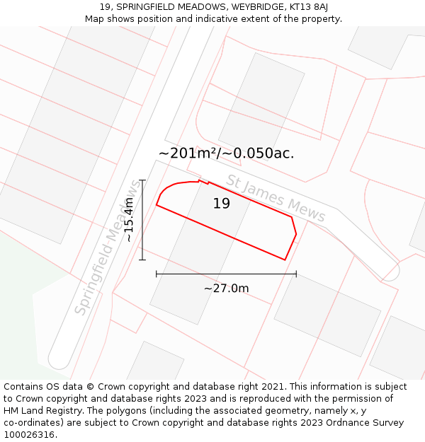 19, SPRINGFIELD MEADOWS, WEYBRIDGE, KT13 8AJ: Plot and title map