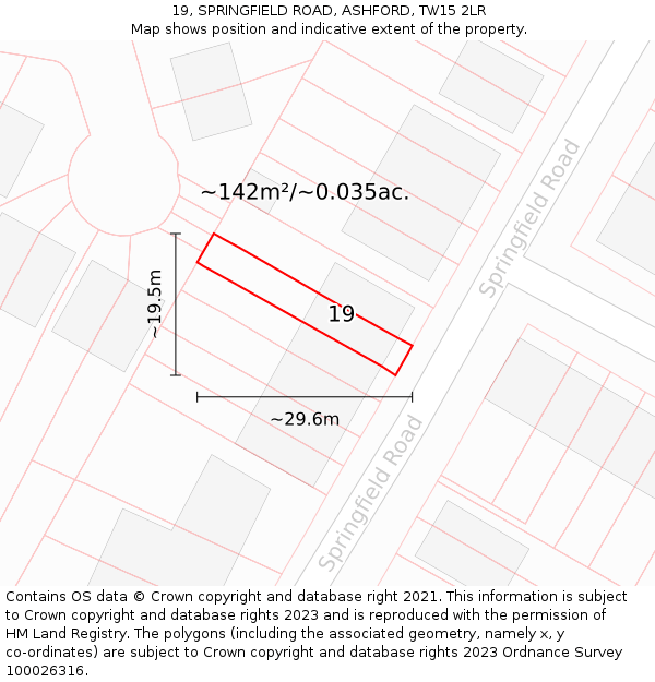 19, SPRINGFIELD ROAD, ASHFORD, TW15 2LR: Plot and title map