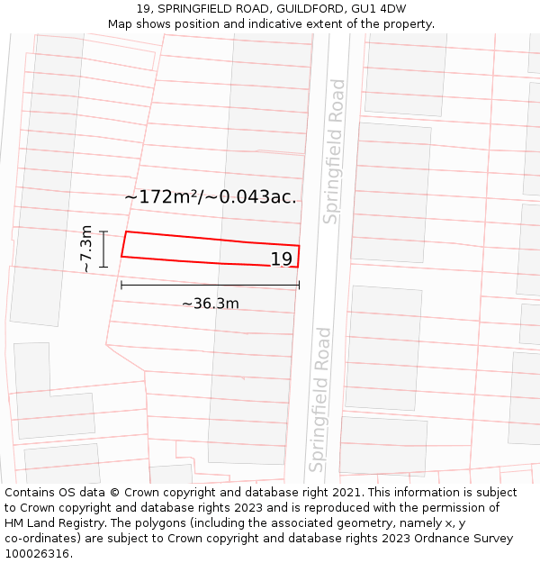 19, SPRINGFIELD ROAD, GUILDFORD, GU1 4DW: Plot and title map