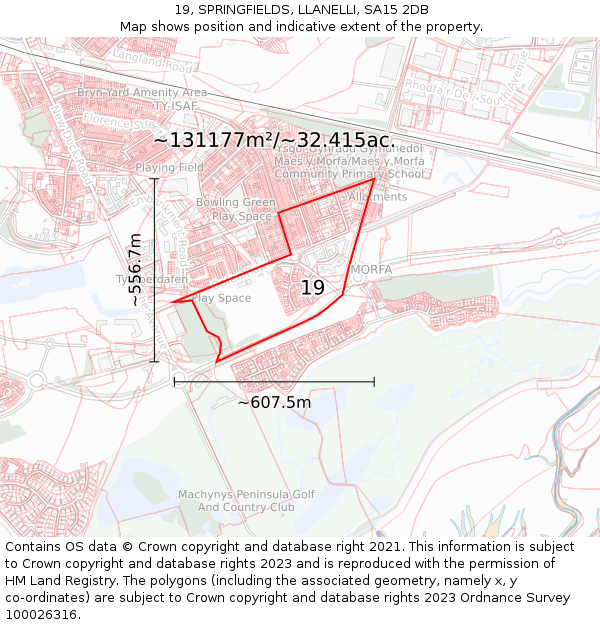 19, SPRINGFIELDS, LLANELLI, SA15 2DB: Plot and title map