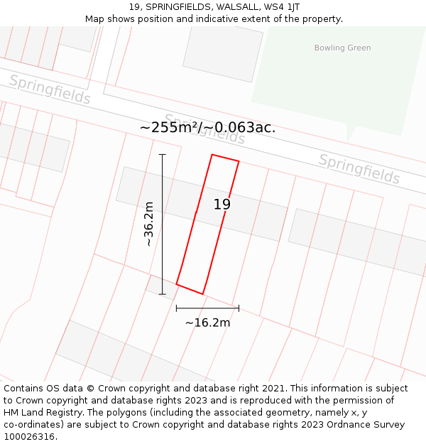 19, SPRINGFIELDS, WALSALL, WS4 1JT: Plot and title map