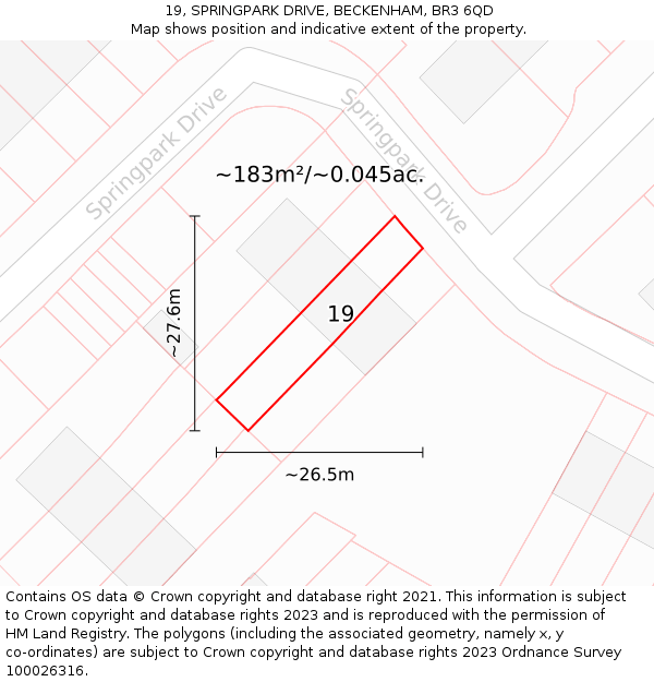 19, SPRINGPARK DRIVE, BECKENHAM, BR3 6QD: Plot and title map