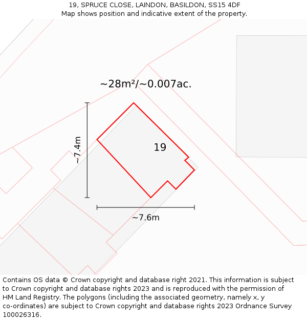 19, SPRUCE CLOSE, LAINDON, BASILDON, SS15 4DF: Plot and title map