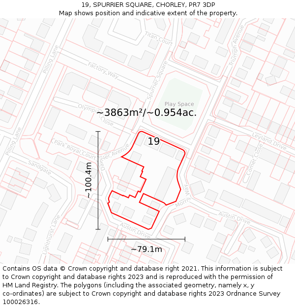 19, SPURRIER SQUARE, CHORLEY, PR7 3DP: Plot and title map