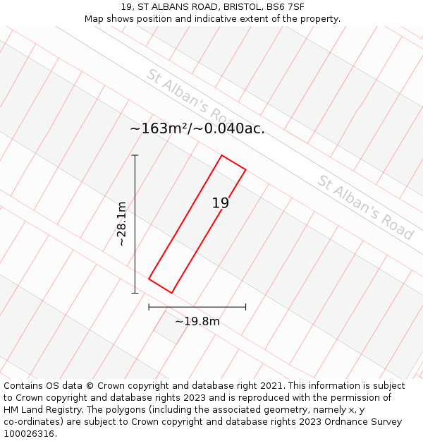 19, ST ALBANS ROAD, BRISTOL, BS6 7SF: Plot and title map