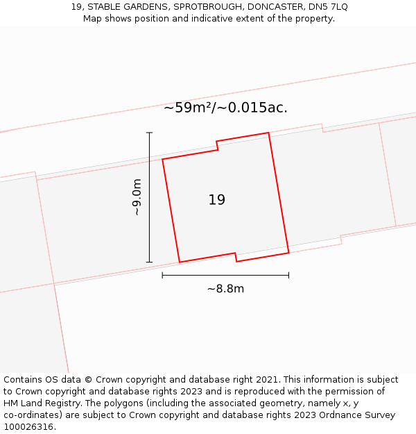 19, STABLE GARDENS, SPROTBROUGH, DONCASTER, DN5 7LQ: Plot and title map