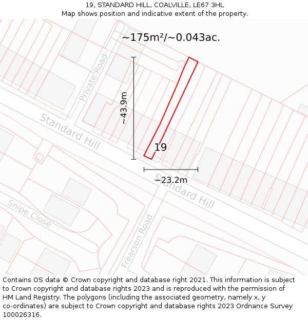 19, STANDARD HILL, COALVILLE, LE67 3HL: Plot and title map