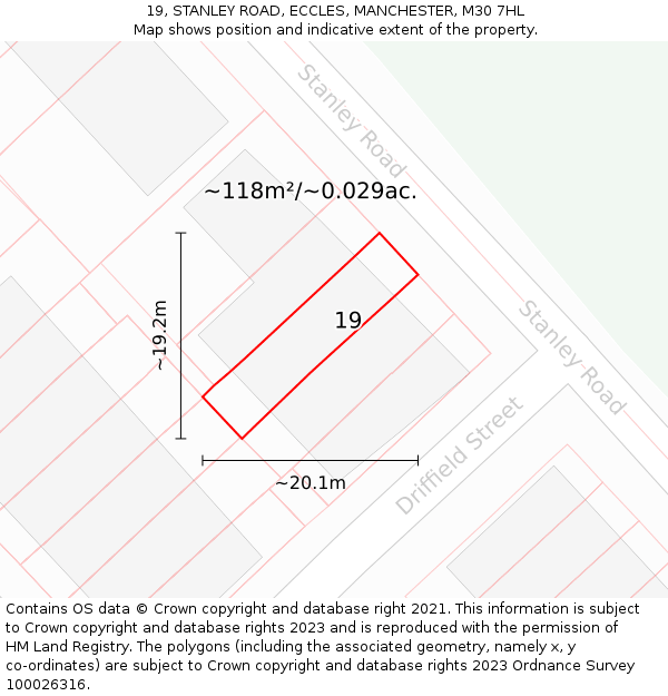 19, STANLEY ROAD, ECCLES, MANCHESTER, M30 7HL: Plot and title map