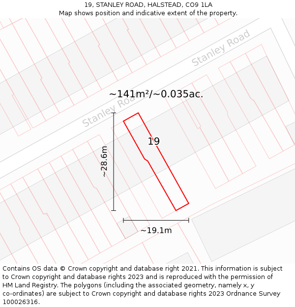 19, STANLEY ROAD, HALSTEAD, CO9 1LA: Plot and title map