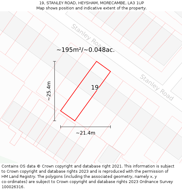 19, STANLEY ROAD, HEYSHAM, MORECAMBE, LA3 1UP: Plot and title map