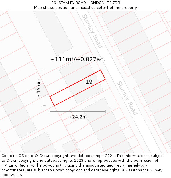 19, STANLEY ROAD, LONDON, E4 7DB: Plot and title map