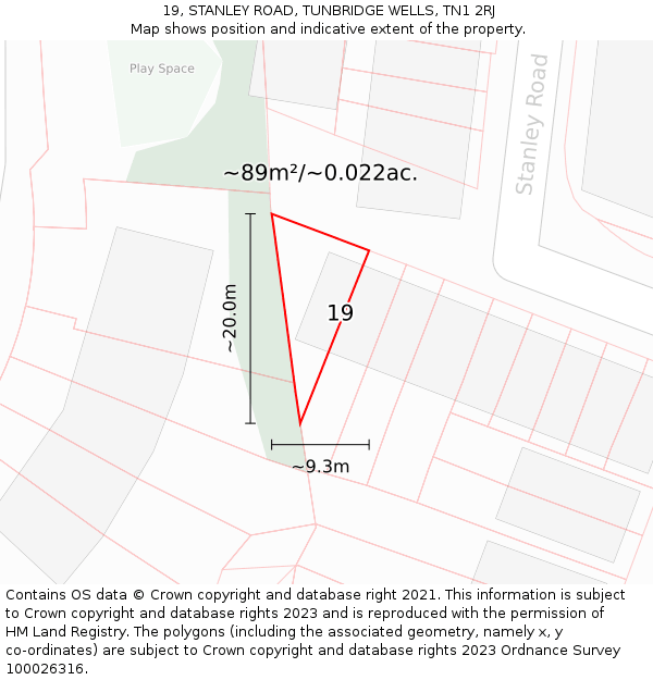 19, STANLEY ROAD, TUNBRIDGE WELLS, TN1 2RJ: Plot and title map