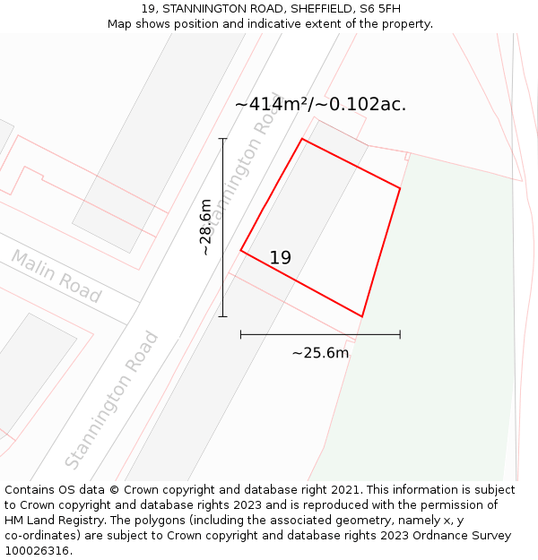 19, STANNINGTON ROAD, SHEFFIELD, S6 5FH: Plot and title map