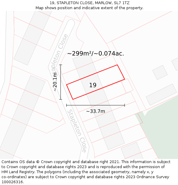 19, STAPLETON CLOSE, MARLOW, SL7 1TZ: Plot and title map