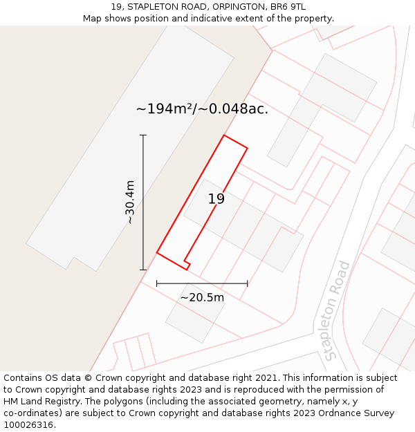 19, STAPLETON ROAD, ORPINGTON, BR6 9TL: Plot and title map