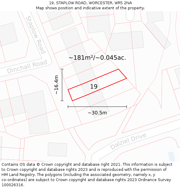 19, STAPLOW ROAD, WORCESTER, WR5 2NA: Plot and title map