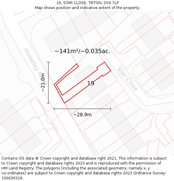 19, STAR CLOSE, TIPTON, DY4 7LP: Plot and title map