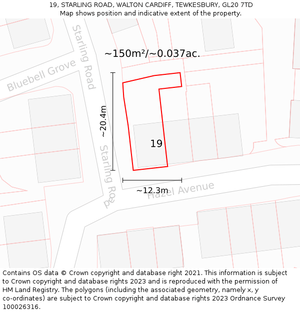 19, STARLING ROAD, WALTON CARDIFF, TEWKESBURY, GL20 7TD: Plot and title map