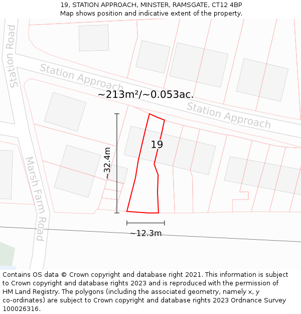 19, STATION APPROACH, MINSTER, RAMSGATE, CT12 4BP: Plot and title map