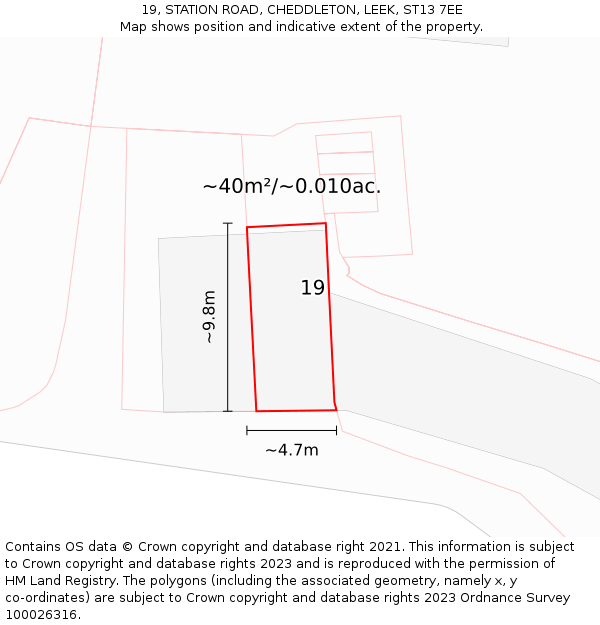 19, STATION ROAD, CHEDDLETON, LEEK, ST13 7EE: Plot and title map