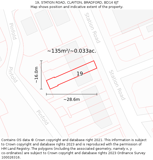 19, STATION ROAD, CLAYTON, BRADFORD, BD14 6JT: Plot and title map
