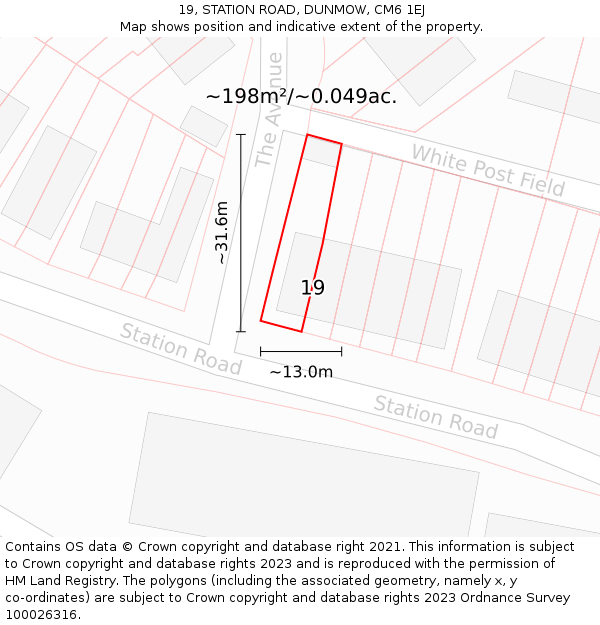 19, STATION ROAD, DUNMOW, CM6 1EJ: Plot and title map