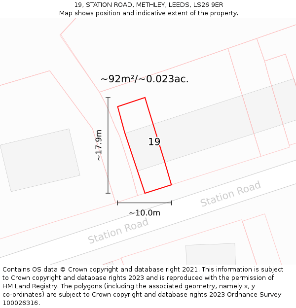 19, STATION ROAD, METHLEY, LEEDS, LS26 9ER: Plot and title map