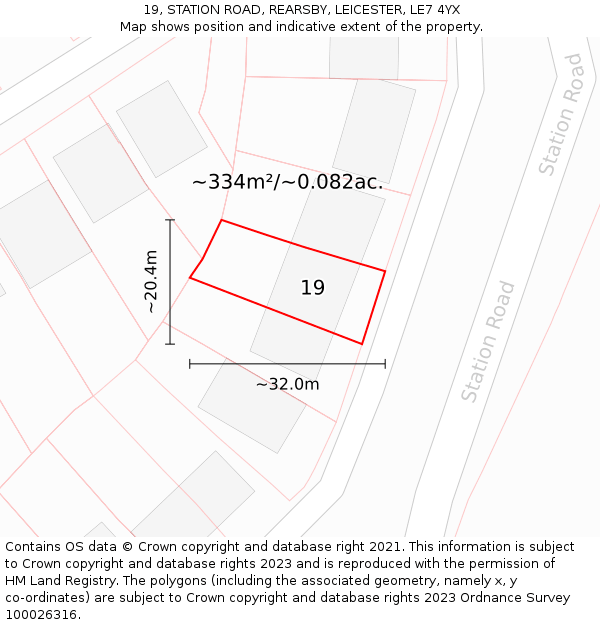 19, STATION ROAD, REARSBY, LEICESTER, LE7 4YX: Plot and title map