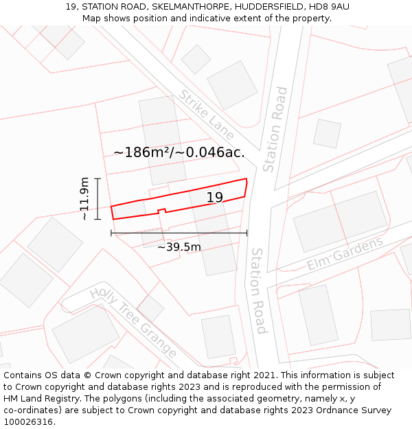 19, STATION ROAD, SKELMANTHORPE, HUDDERSFIELD, HD8 9AU: Plot and title map