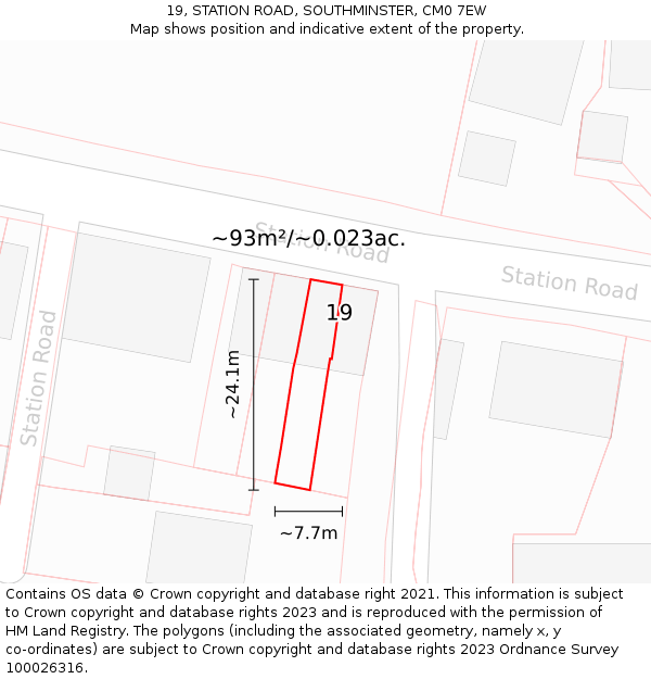 19, STATION ROAD, SOUTHMINSTER, CM0 7EW: Plot and title map