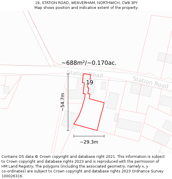 19, STATION ROAD, WEAVERHAM, NORTHWICH, CW8 3PY: Plot and title map