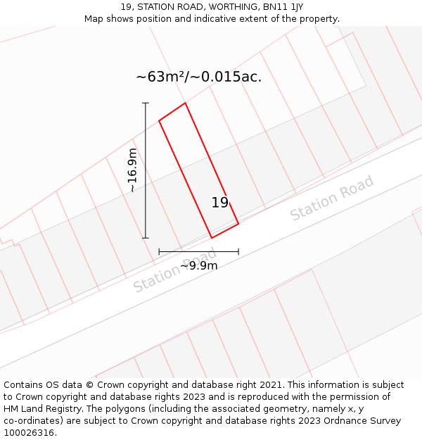 19, STATION ROAD, WORTHING, BN11 1JY: Plot and title map