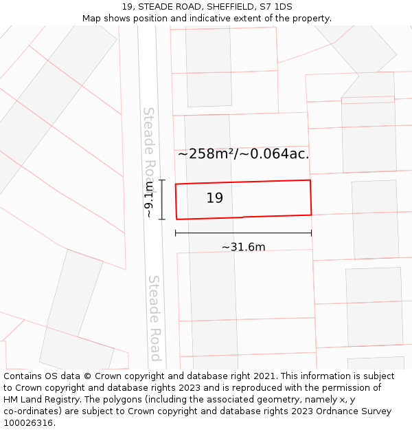 19, STEADE ROAD, SHEFFIELD, S7 1DS: Plot and title map