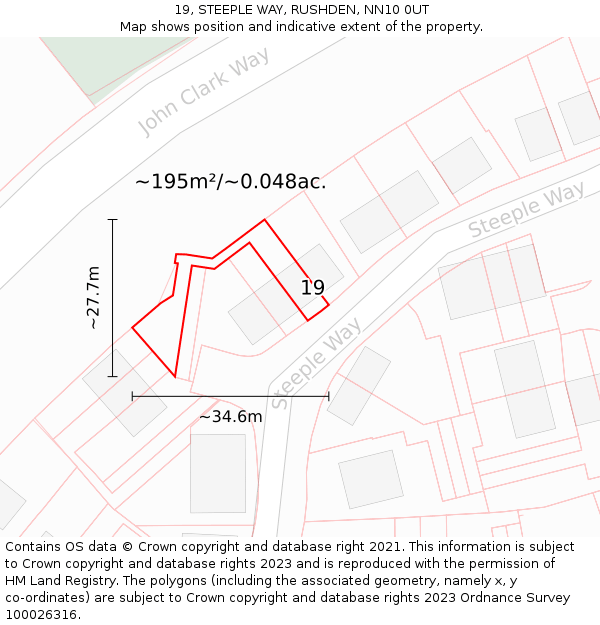 19, STEEPLE WAY, RUSHDEN, NN10 0UT: Plot and title map
