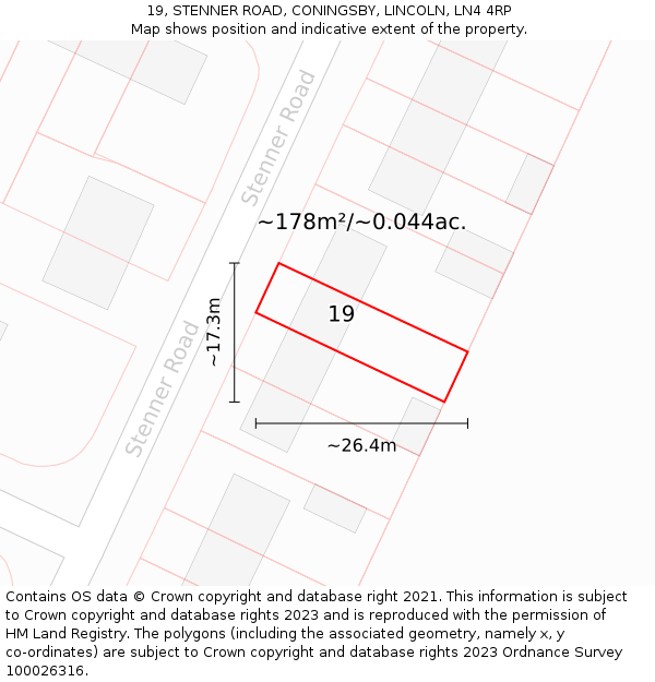 19, STENNER ROAD, CONINGSBY, LINCOLN, LN4 4RP: Plot and title map