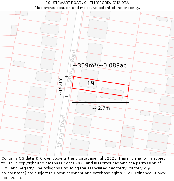 19, STEWART ROAD, CHELMSFORD, CM2 9BA: Plot and title map
