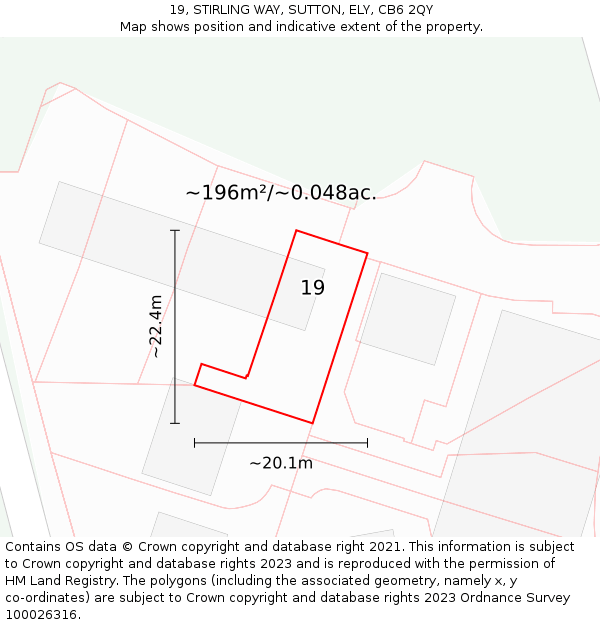 19, STIRLING WAY, SUTTON, ELY, CB6 2QY: Plot and title map