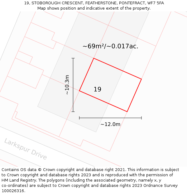 19, STOBOROUGH CRESCENT, FEATHERSTONE, PONTEFRACT, WF7 5FA: Plot and title map