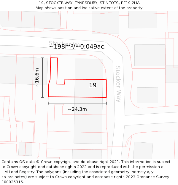 19, STOCKER WAY, EYNESBURY, ST NEOTS, PE19 2HA: Plot and title map