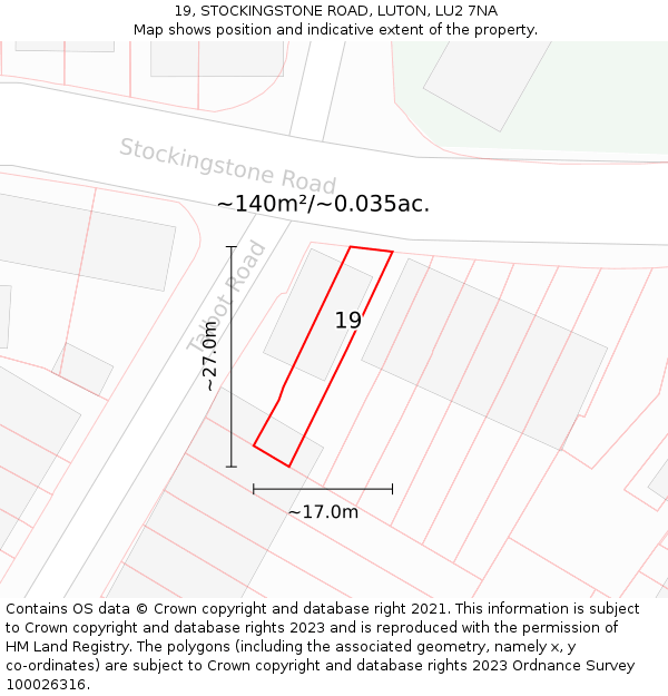 19, STOCKINGSTONE ROAD, LUTON, LU2 7NA: Plot and title map