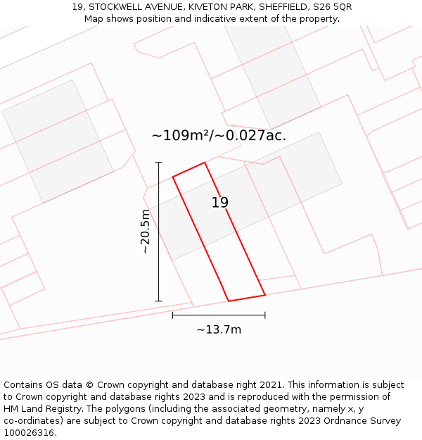 19, STOCKWELL AVENUE, KIVETON PARK, SHEFFIELD, S26 5QR: Plot and title map