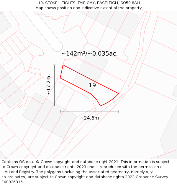19, STOKE HEIGHTS, FAIR OAK, EASTLEIGH, SO50 8AH: Plot and title map