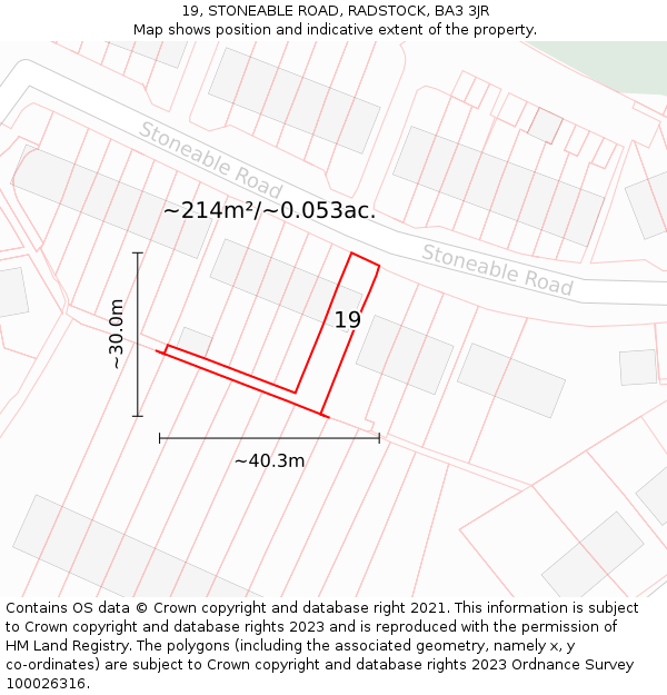 19, STONEABLE ROAD, RADSTOCK, BA3 3JR: Plot and title map